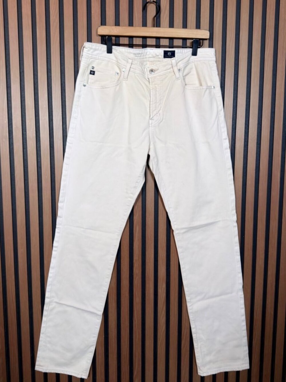 AG Adriano Goldschmied Pants 34 x 34 Beige Flat Front The Everett Slim Straight